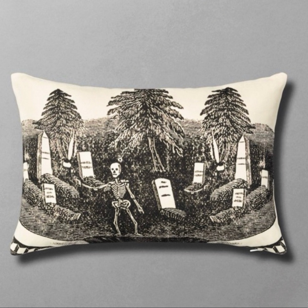 Rest In Peace Skeleton Graveyard Rectangle Throw Pillow - John Derian for Target